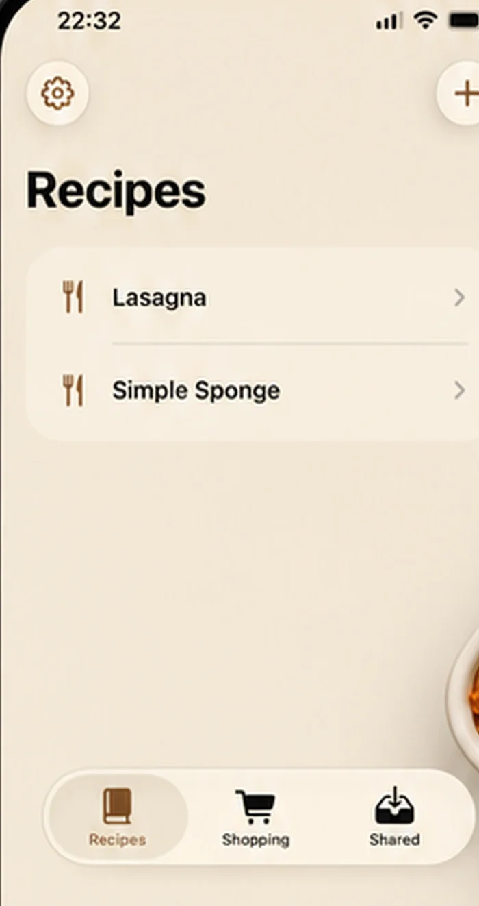 My Recipe Booklet showing a saved recipe list
